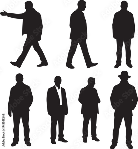 Man silhouette walking and standing in various professional postures