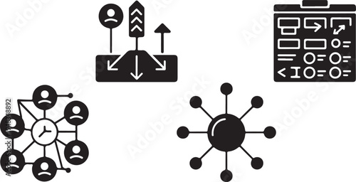 Four black representing network communication and data flow concepts