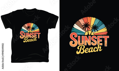 Sunset beach design for t shirt streetwear and merchandise illustration