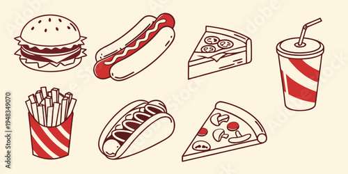 a collection of fast food items Vector
