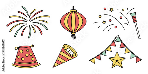 a collection of party objects and decorations Vector