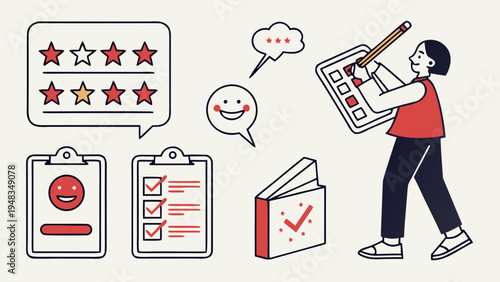 a person reviews and rates a product with checklist Vector