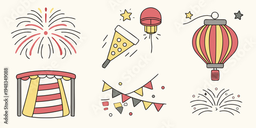 a collection of festive icons for independence day Vector