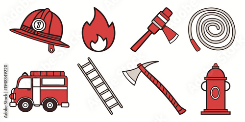 a collection of firefighting tools and equipment Vector