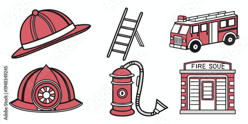 a collection of firefighting tools and equipment Vector