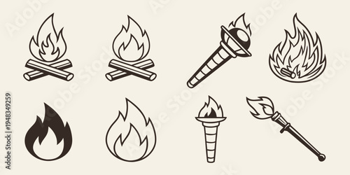 a collection of flame and fire icons in various styles Vector