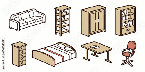 a collection of furniture and a person Vector