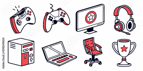 a collection of gaming accessories and computer equipment Vector