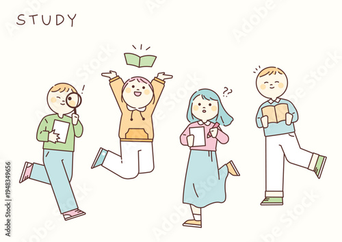 Students engaged in various study activities with enthusiasm