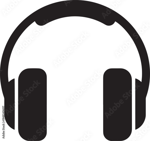 Black silhouette of over-ear headphones with cushioned ear pads and headband