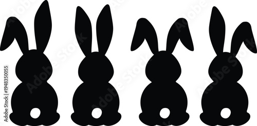 Set of Easter bunny silhouettes. Rabbit outline drawing. Bunny icon collection. Vector illustration