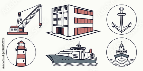 Shipping and cargo operations at a harbor Vector
