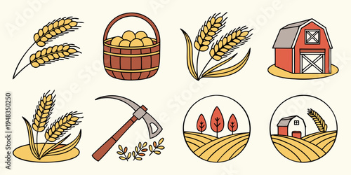a collection of farm and harvest icons Vector