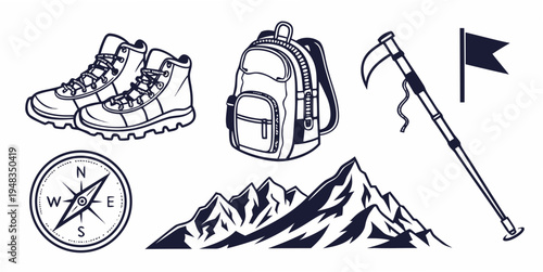hiking and climbing equipment for adventure seekers Vector