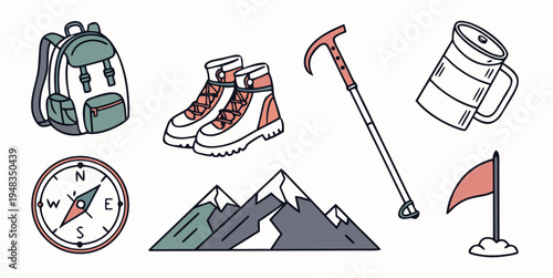 hiking and climbing equipment set Vector
