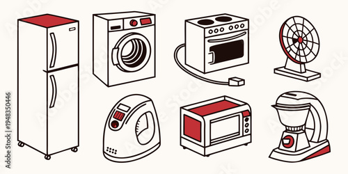a collection of household appliances Vector