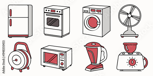 a collection of household appliances and gadgets Vector