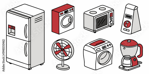 a collection of kitchen and laundry appliances Vector