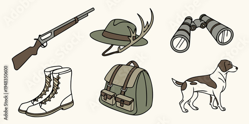 hunting gear and accessories Vector