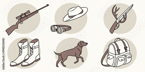hunting icons including rifle and dog Vector