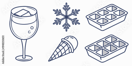 a glass of white wine with ice cubes and ice cream Vector