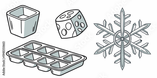 ice cube and snowflake illustrations Vector
