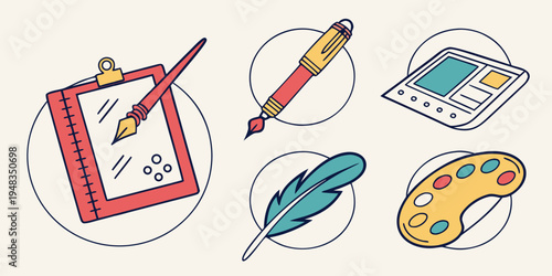 a set of art supplies for creative projects Vector