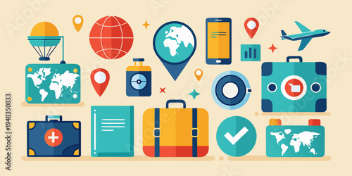 a collection of travel related icons and symbols Vector