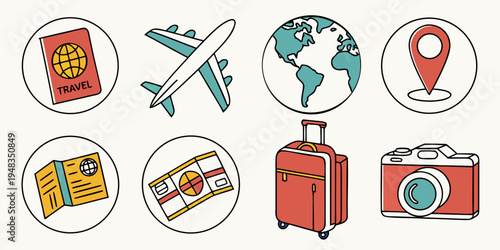 a set of travel icons for planning a trip Vector