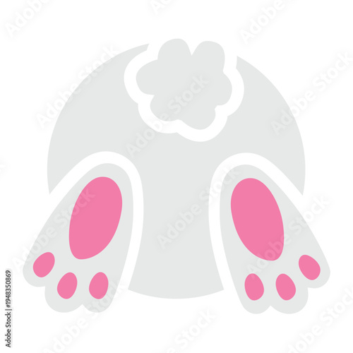 Cute bunny butt with fluffy tail. Adorable rabbit tail. Silhouette of funny Easter bunny butt with tail. Vector icon 