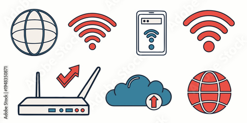 a collection of icons representing internet and network concepts Vector