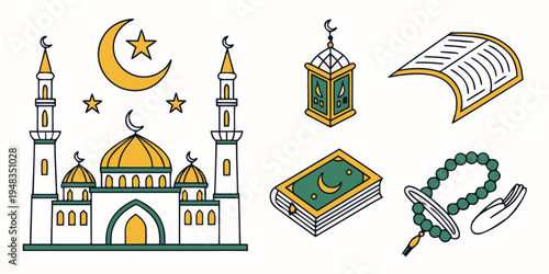 Islamic symbols and mosque architecture Vector