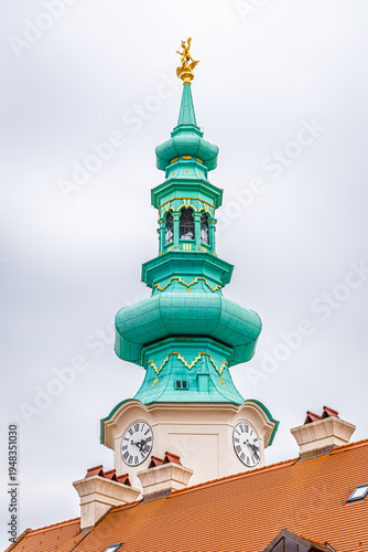 Canvas Print Michaels Gate Bratislava Old Town street view with pedestrians and tower