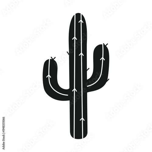 Black silhouette of Saguaro cactus,  isolated on white background. Cactus plant icon. Desert. Vector