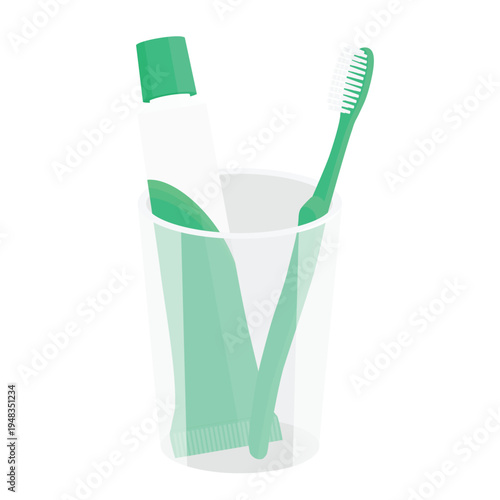 Toothpaste and toothbrush in plastic holder
