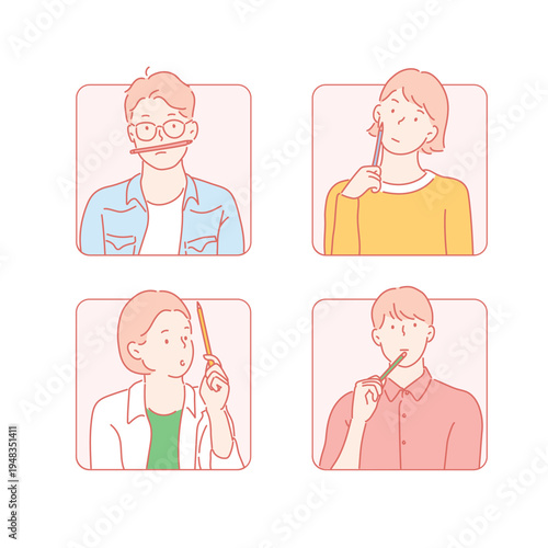 Four illustrations of people with pink hair