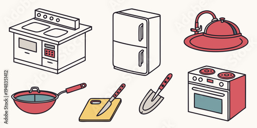 a collection of kitchen appliances and tools Vector