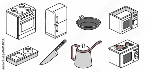 kitchen appliances and utensils Vector