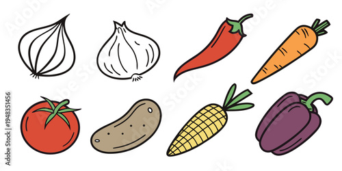 a group of colorful vegetables Vector