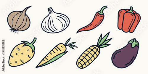 a colorful cartoon illustration of various vegetables Vector