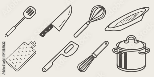 a collection of kitchen utensils and tools Vector