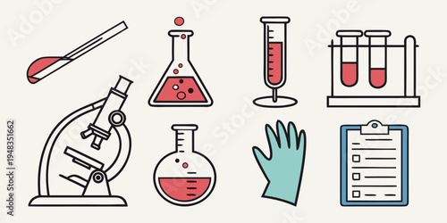 a collection of laboratory equipment and tools for science experiments Vector