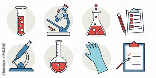 a collection of laboratory equipment and tools Vector