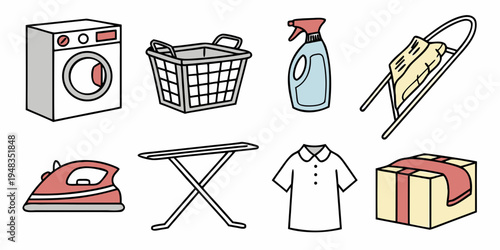 a collection of laundry and cleaning supplies Vector