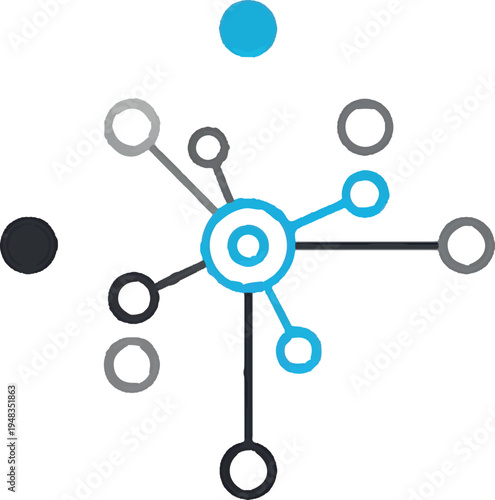 Central node connecting multiple nodes in a network diagram with isolated elements
