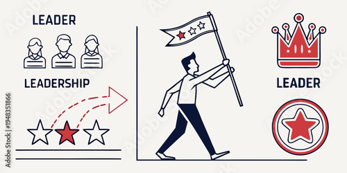 a man leading a team to success with a flag Vector