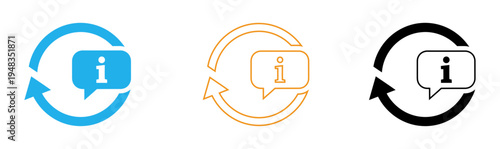 Information icons with circular arrows in blue orange and black
