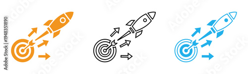 Rocket launching towards targets in orange black and blue