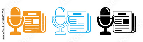 Microphone and document icons in orange blue and black
