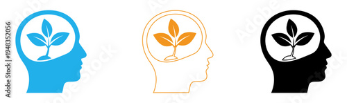 Human head silhouettes with growing plants inside